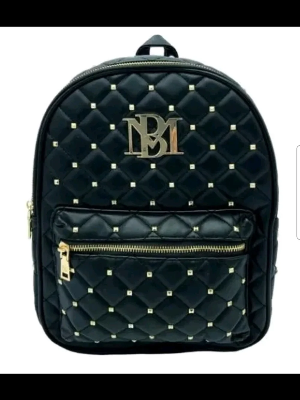Badgley Mischka Black Quilted Mini Backpack with Gold Logo